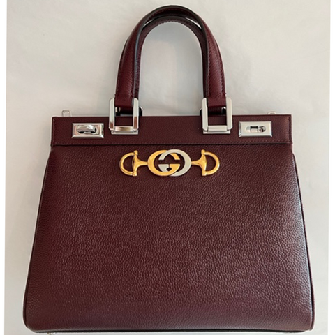 Gucci Zumi Gold Wine Red Shoulder Bag Top Handle Handbag Leather Bordeaux NEW