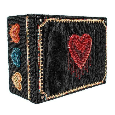 Mary Frances Love All Around Glass Beaded Black Geometric Box Blue Red Hearts NEW