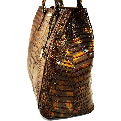 Brahmin Joan Tote Fall Tortoise Melbourne Brown Leather Zip Top Bag Handbag New