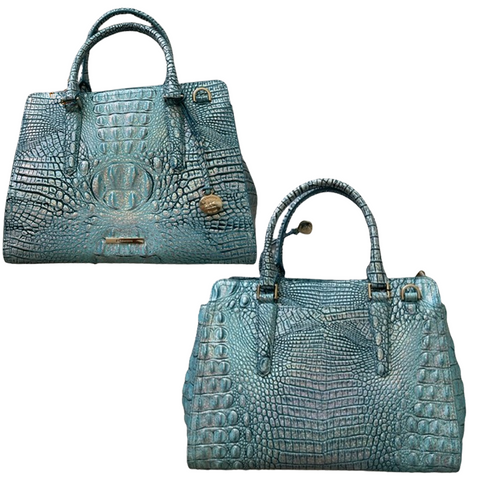 Brahmin Small Finley Arctic Blue Melbourne Tote Croc Emb Leather Handbag Bag New