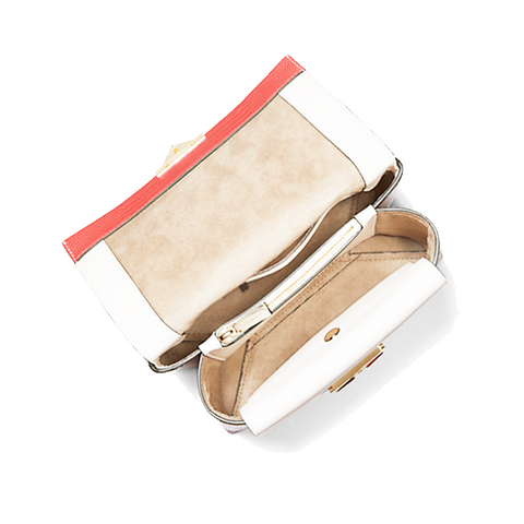 Michael Kors Mk Cece Medium Color-Block Gold Red Embossed Leather Handbag Bag New