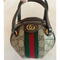 Gucci Small Basketball Red Brown Stripe Round Canvas Leather Handbag Bag NEW