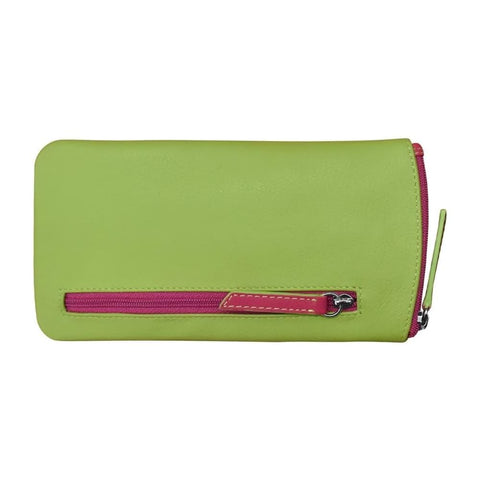 ILI New York Leather Eyeglass Case Zippered Glasses Wallet Pear Green Pink NEW