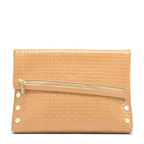 Hammitt VIP Medium Bag Zipper Leather Handbag Toast Tan Weave Gold Purse NEW