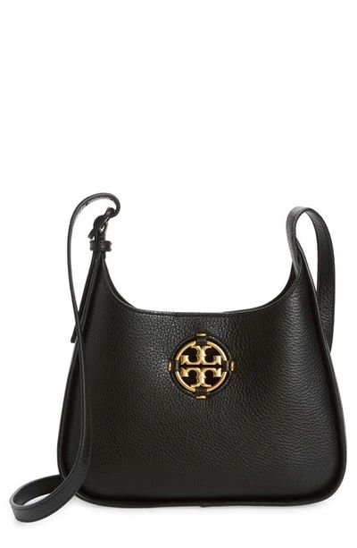Tory Burch Miller Small Hobo Bag Leather Black Gold Shoulder Handbag Purse NEW