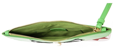 Moschino Cheap & Chic Italy Dino Green Patent Leather Monster Clutch Bag Zip New