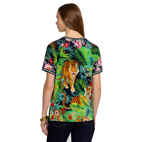Johnny Was Janie Favorite Raglan Tee Swing Tigres Wild Green Blue Top Shirt NEW