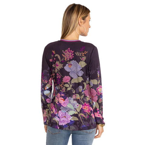Johnny Was Janie Favorite Long Sleeve V-Neck Tee Special Valeria Purple Top New