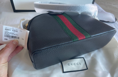 GUCCI Calfskin GG Web Ophidia Dome Small Gold Black Shoulder Bag Handbag NEW