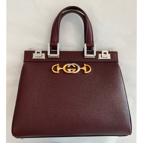 Gucci Zumi Gold Wine Red Shoulder Bag Top Handle Handbag Leather Bordeaux NEW
