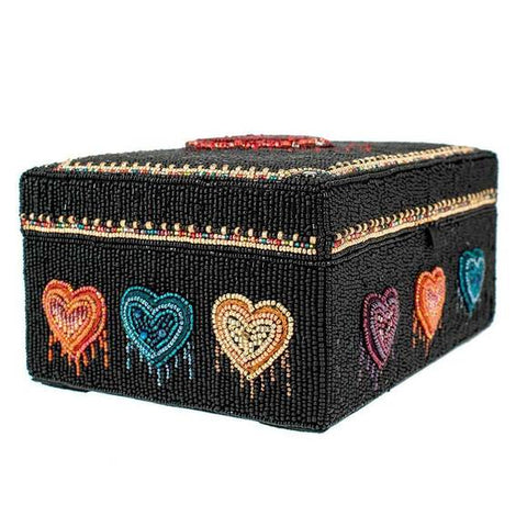 Mary Frances Love All Around Glass Beaded Black Geometric Box Blue Red Hearts NEW
