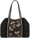 America & Beyond Midnight Black Honey Bee Floral Tote Gold Beaded Handbag Bag NEW