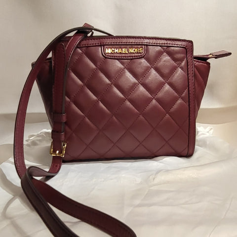 Michael Kors Selma Quilted Mini Messenger Claret Maroon Crossbody Purse Bag New