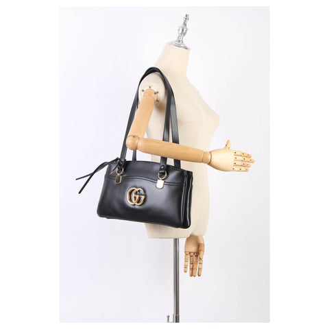 Gucci Large Arli GG Italy Gold Black Shoulder Bag Calf Leather Handbag Purse New