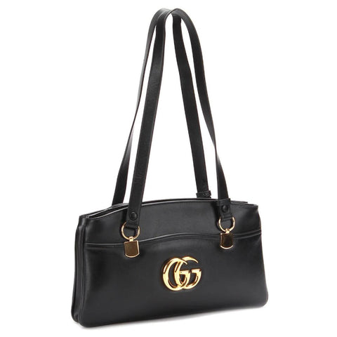 Gucci Large Arli GG Italy Gold Black Shoulder Bag Calf Leather Handbag Purse New