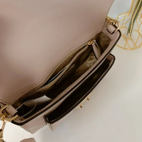 Michael Kors Sloan Large Shoulder Bag Leather Handbag Purse Ballet Pink Gold NEW