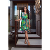 Johnny Was Janie Favorite V Neck Swing Dress Tigres Short Sleeve Green Blue NEW