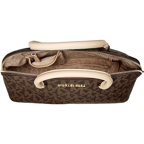 Michael Kors Cindy Large Leather Bag Dome Satchel Purse Brown Handbag Zipper New
