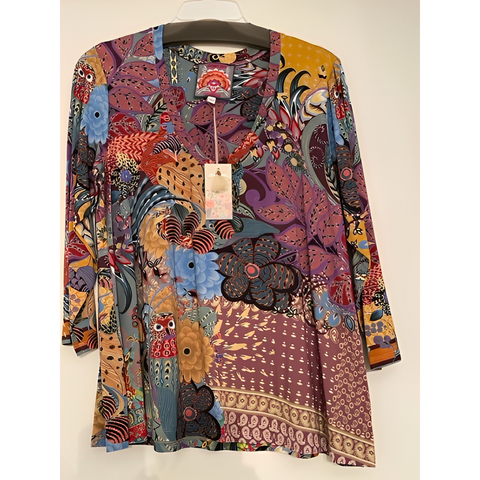 Johnny Was Madison Favorite V Neck Swing Tee Floral Purple Special Shirt Top XL NEW