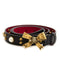 Gucci Studded Leather Belt Metal Bow Hibiscus Red Black Belt Moon Pearl Italy NEW