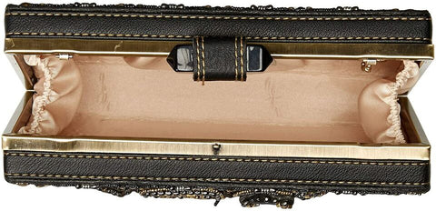 Mary Frances Elephant Temple Crossbody Black Gold Ivory Beaded Handbag Bag New