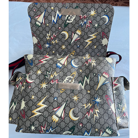 Gucci Supreme Gg Canvas Baby Diaper Changing Bag Italy Grey Handbag Tote NEW