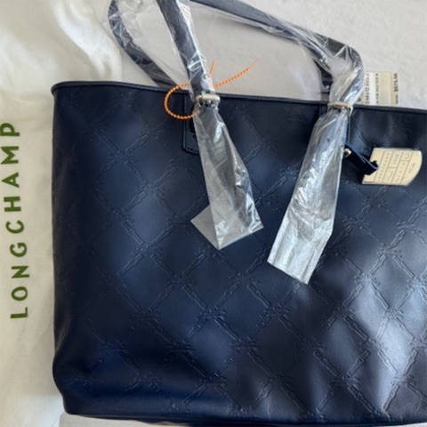 Longchamp Lm Cuir Lagoon Tote Navy Blue Shoulder Bag Leather Handbag Purse New