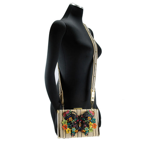 Mary Frances Butterfly Fantasy White Bag Black Flowers Handbag Floral Purse New