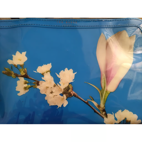 Ted Baker Royal Blue Floral Light Pink Cosmetic Make Up Zip Bag Handbag Vinyl New