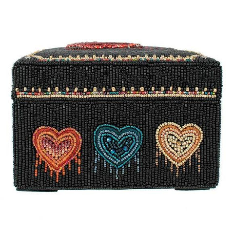 Mary Frances Love All Around Glass Beaded Black Geometric Box Blue Red Hearts NEW