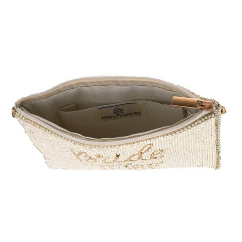 Mary Frances Bride Tribe White Wedding Zipper Beaded Bag Handbag Bridal Gold New