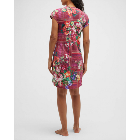 Johnny Was Bethia Cap Sleeve Night Dress Floral Cotton V Neck Flowers Purple Large NEW