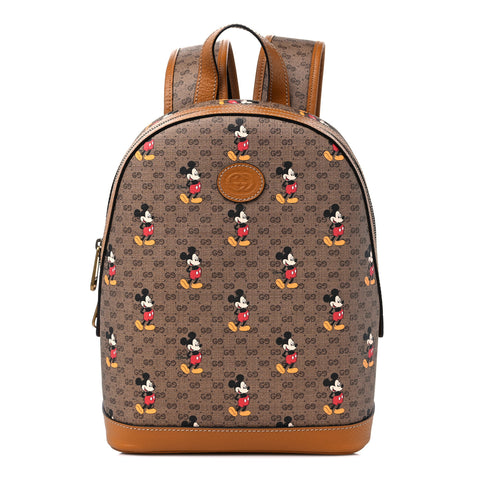 GUCCI GG Disney X Mickey Mouse Zip Around Tan Brown Purse Wallet Italy NEW