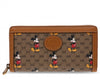 Gucci GG Disney X Mickey Mouse Zip Around Tan Gold Brown Purse Wallet Italy NEW