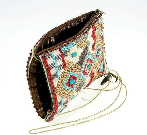 Mary Frances Turquoise Power Cell Phone Crossbody Pouch Bag Cream Red Beaded NEW