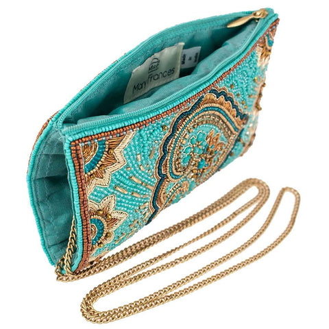 Mary Frances Moroccan Days Purse Crossbody Phone Bag Handbag Aqua Blue Multi NEW