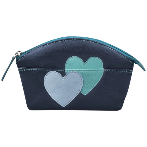 ILI New York Double Heart Cosmetic Case Handbag Bag Black Red Orchid Purse NEW