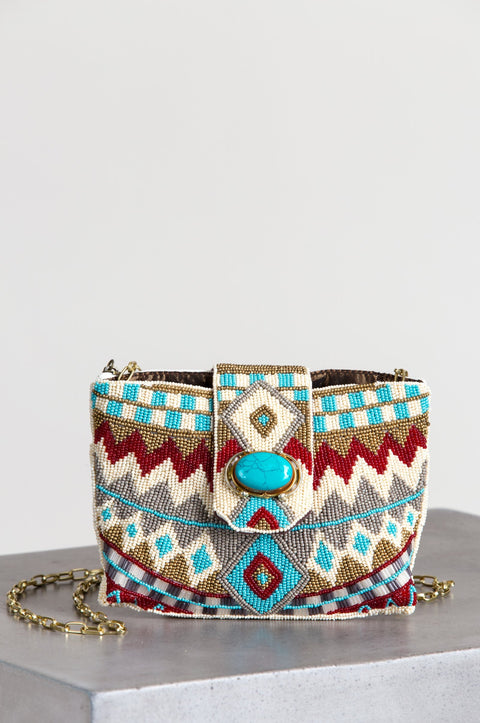 Mary Frances Tahoe Mini Turquoise Blue Western Bag Crossbody Handbag Purse NEW