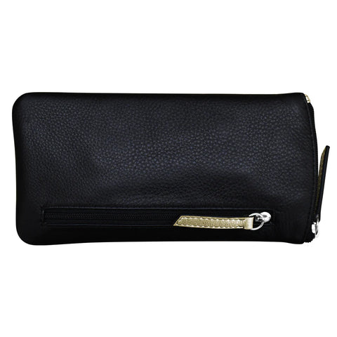ILI New York Leather Eyeglass Case Zippered Glasses Wallet Black Light Gold NEW