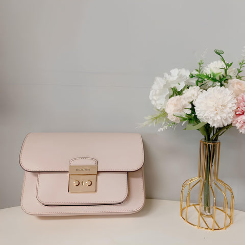 Michael Kors Sloan Large Shoulder Bag Leather Handbag Purse Ballet Pink Gold NEW