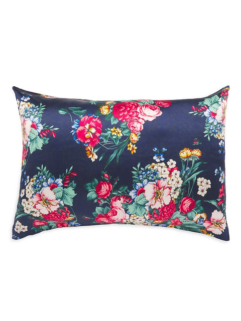 Johnny Was Decklyn Pillow Case Silk Flower Zipper Navy Blue Pink Home 2 pc NEW