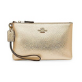 Coach Metallic Small Wristlet Soft Gold Wrist Strap Leather Bag Zip Handbag New