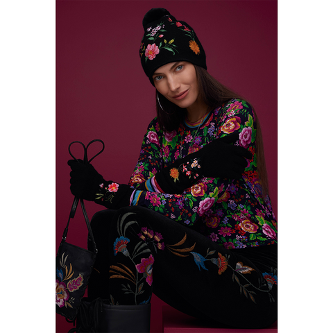Johnny Was Sidonia Velvet Legging Pant Special Floral Embroidery Pants Black NEW