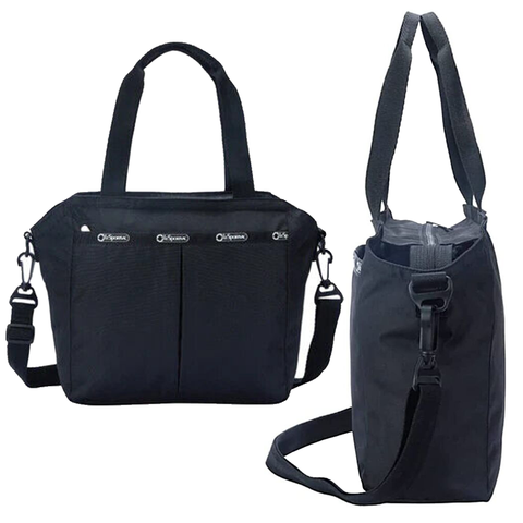 LeSportsac Nylon Top Handle Tote Bag Black Core Crossbody Denim Pique Handbag New