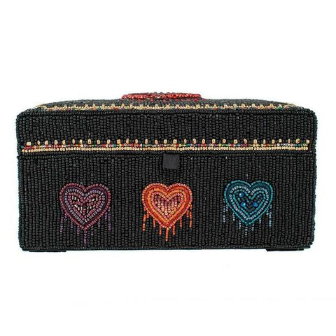 Mary Frances Love All Around Glass Beaded Black Geometric Box Blue Red Hearts NEW