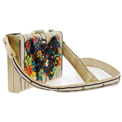 Mary Frances Butterfly Fantasy White Bag Black Flowers Handbag Floral Purse New