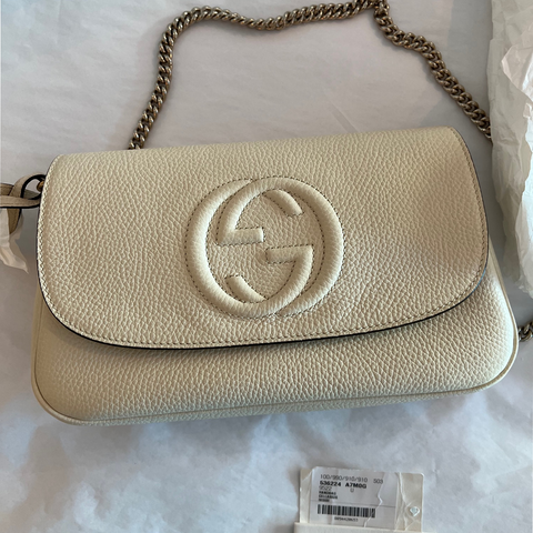 Gucci Soho GG Ivory Off White Leather Handbag Crossbody Clutch Italy Bag NEW