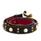 Gucci Studded Leather Belt Metal Bow Hibiscus Red Black Belt Moon Pearl Italy NEW