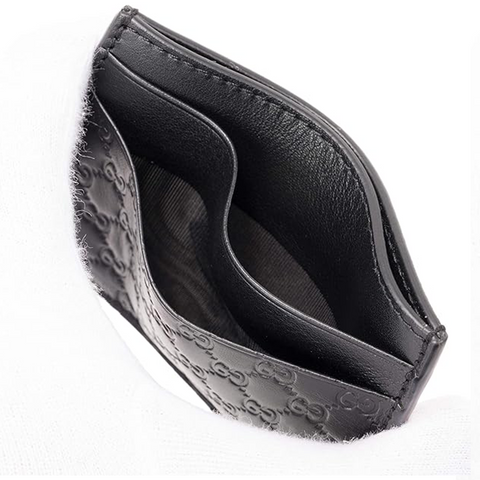 Gucci GG Micro Ssima Card Holder Black Luxury Soft Leather Style Card Case NEW