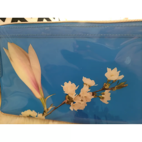 Ted Baker Royal Blue Floral Light Pink Cosmetic Make Up Zip Bag Handbag Vinyl New